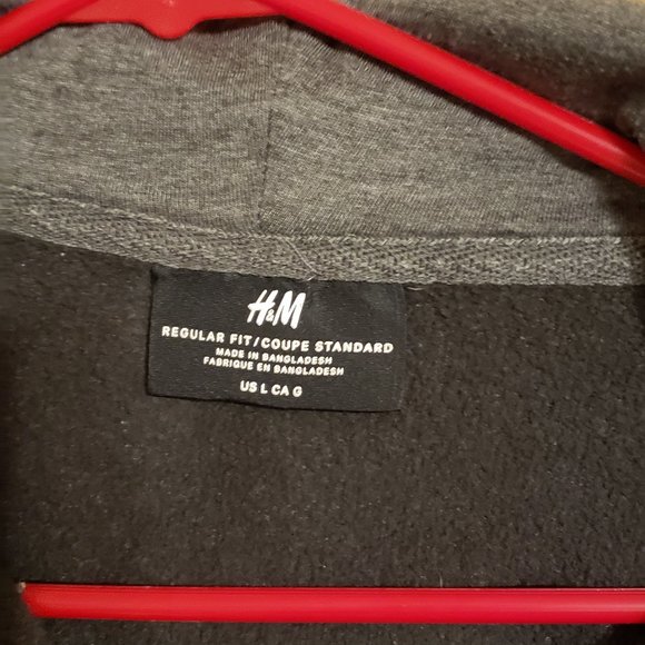 H&M, Gray zip-up Sweatshirt w/ hood jacket, Size Large - Picture 7 of 16